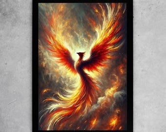 Phoenix Rising from the Ashes Download | Fiery Bird Digital Print | Mythical Fire Spirit Wall Art for Motivation Poster or Canvas