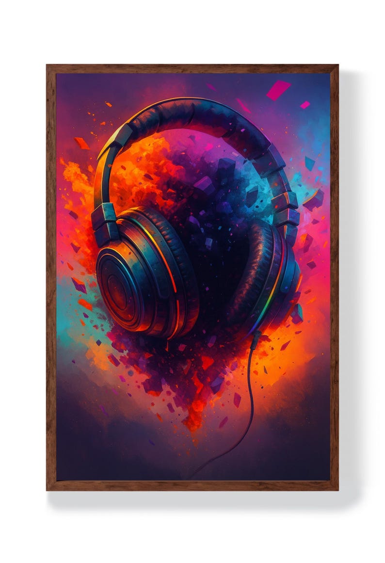 Neon Headphones Music Inspired Poster Print Framed Canvas Wall Art DJ ...