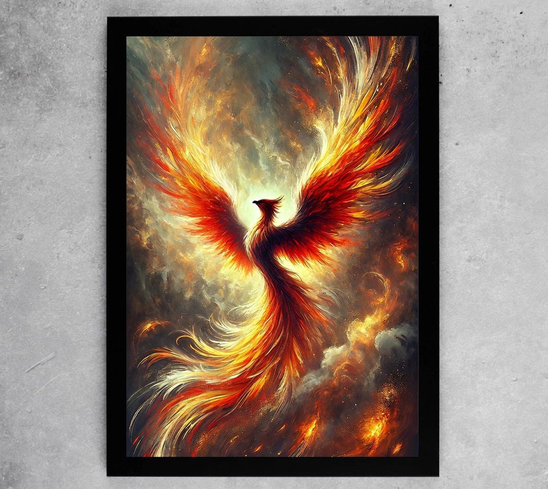 Phoenix Rising From the Ashes Wall Art | Mythical Fire Bird Poster ...