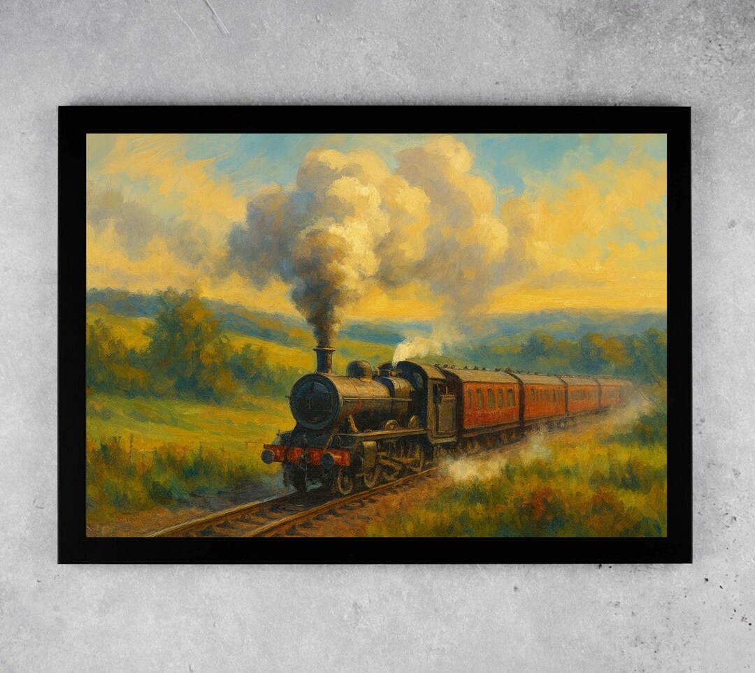 Vintage Steam Train Poster: Nostalgic Railway Landscape Art - Etsy UK