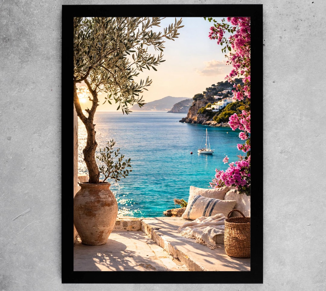 Olive Tree Mediterranean Sea View Wall Art Print Poster Print Framed ...