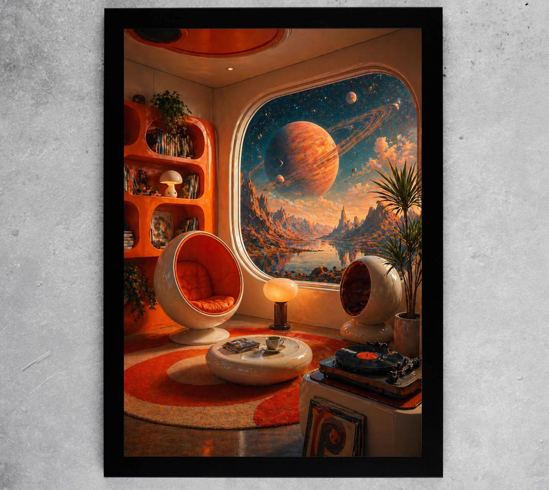 Retro Futuristic Space Lounge Wall Art Poster Print Framed Canvas, Sci ...