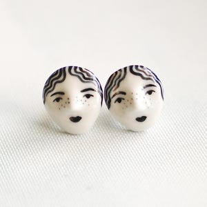 Mini Ceramic Face Earrings: Hand-Painted Porcelain, Nickel-Free