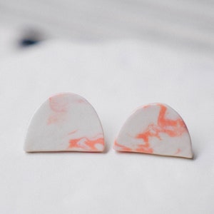 Pink and White Marbled Porcelain Earrings, Ceramic Pastel Studs, Handmade Jewelry, Asymmetrical Earrings, Pastel Studs, Nerikomi Ceramics image 3