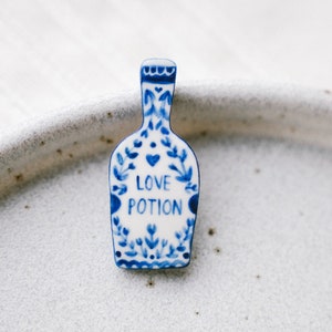 Love Potion Ceramic Brooch, Porcelain Pin, Unique Ceramic Brooches, Hand Painted Pushback Pin, Artistic Brooch, Cute Cottage-core Pendant