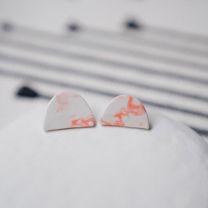 Pink and White Marbled Porcelain Earrings, Ceramic Pastel Studs, Handmade Jewelry, Asymmetrical Earrings, Pastel Studs, Nerikomi Ceramics image 4