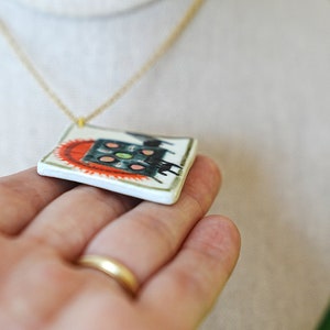 Ceramic Dining Table Painted Pendant, Hand Painted Pendant, Mini Painting Jewelry, Ceramic Pendant, Tiny Painting Necklace, Dining Charm image 5