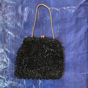 VINTAGE 1960s LA REGALE HONG KONG HAND MADE HEAVILY BEADED & SPARKLING  SEQUIN FLORAL EVENING BAG / EVENING PURSE