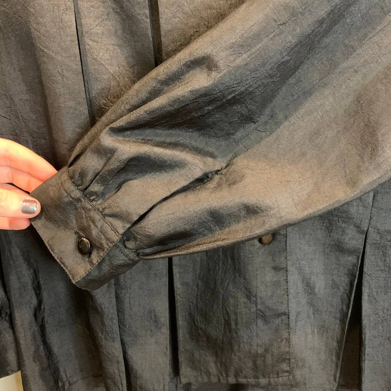 Vintage Black Puff Sleeve Pleated Shirt Size ML