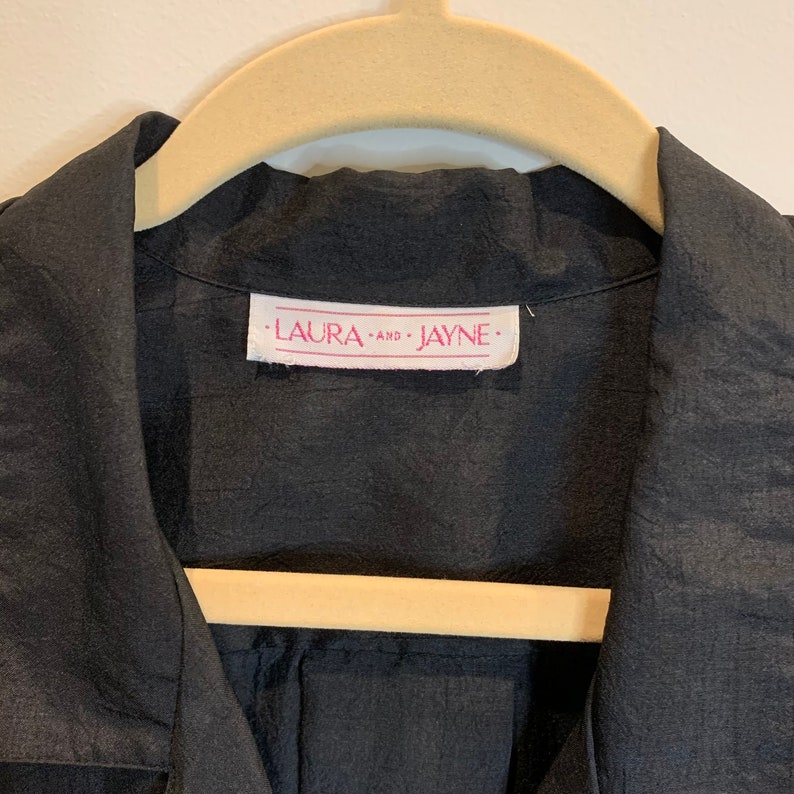 Vintage Black Puff Sleeve Pleated Shirt Size ML