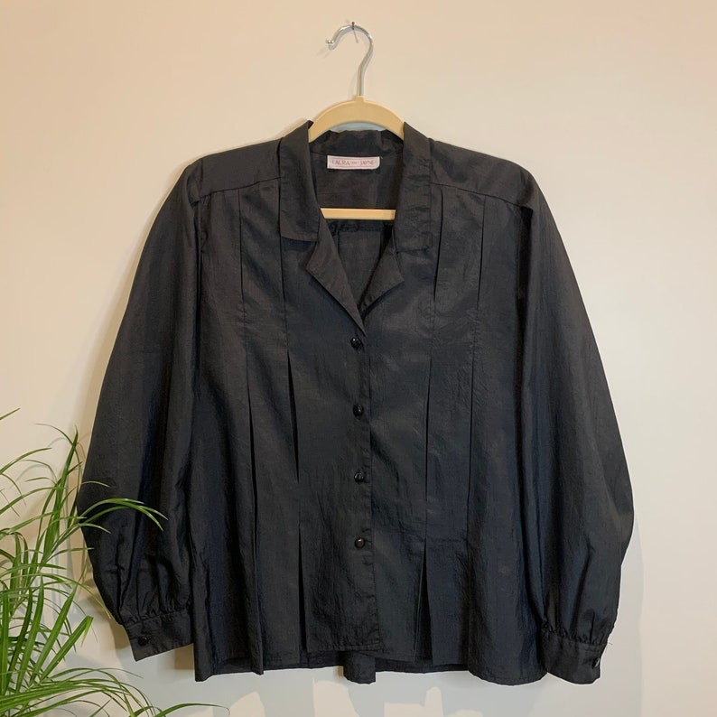 Vintage Black Puff Sleeve Pleated Shirt Size ML