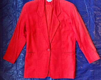 Vintage 80s Henri Bendel Red Silk Blazer Linen Look // Size 4