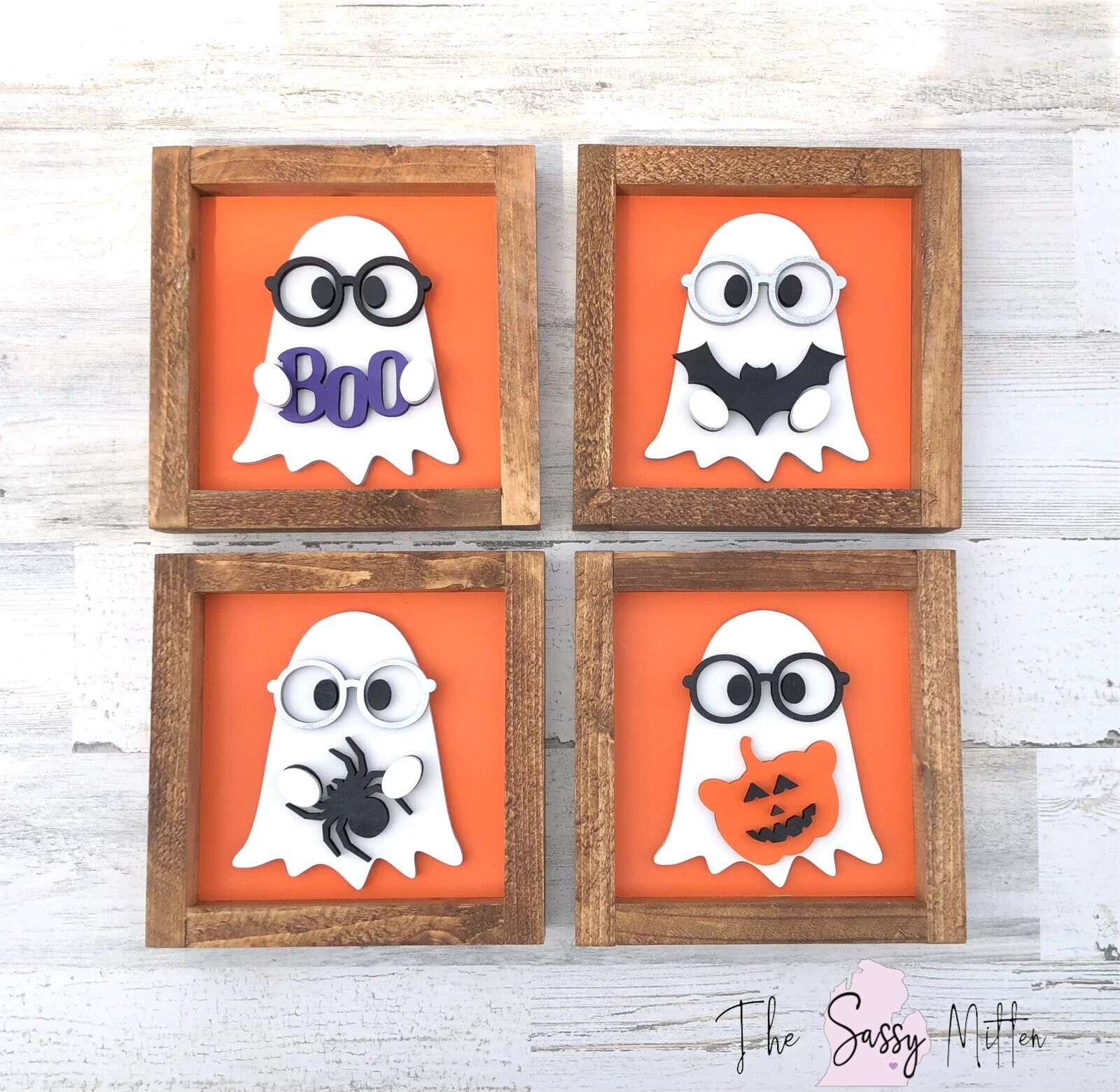 Ghost - Halloween Mini Wood Signs, Ghost With Glasses Mini Sign, Cute ...