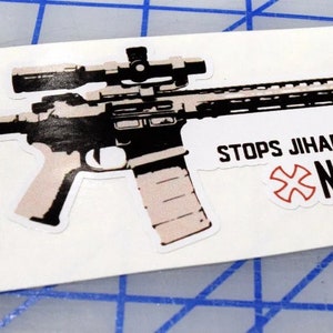 NOVESKE Stops Jihad STICKER Decal Sticker Rifle Gun Tactical 308 AR-15 5.56