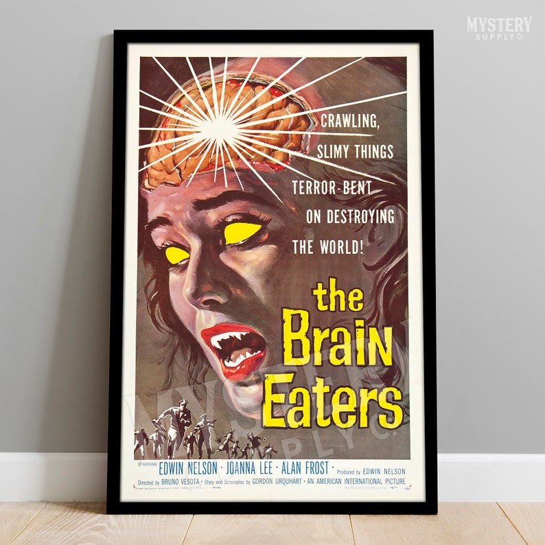 The Brain Eaters 1958 vintage horror science fiction fangs movie poster reproduction from Mystery Supply Co. @mysterysupplyco