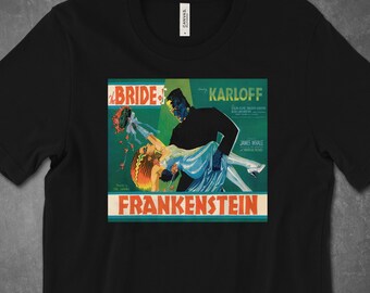 Bride of Frankenstein 1935 Vintage Promotional Illustration Horror Movie Men's Women's Unisex T-shirt / Halloween Shirt / Horror Tshirt
