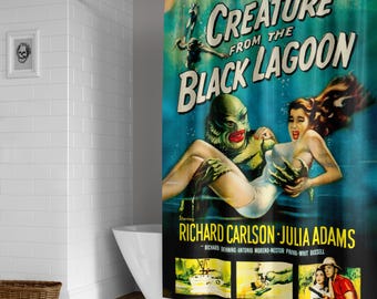 Creature from the Black Lagoon Vintage Horror Monster Movie Shower Curtain / Bathroom Decor / Horror Decor / Halloween Decor / Home Decor