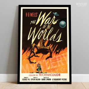 The War of the Worlds 1953 Vintage Science Fiction H.G. Wells UFO Martian Alien Invasion Movie Poster / Wall Decor Art Print