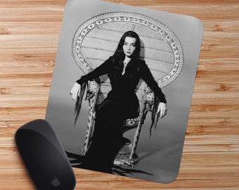 Morticia Addams Carolyn Jones 1960s Vintage Addams Family Witch Photo Mousepad / Office Decor / Desk Accessories / Horror Art