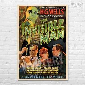 Invisible Man 1933 vintage horror monster H.G. Wells movie poster reproduction from Mystery Supply Co. @mysterysupplyco
