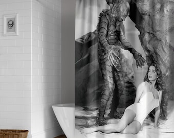 Creature From the Black Lagoon Vintage Horror Swimsuit Photo Shower Curtain / Bathroom Decor / Horror Decor / Halloween Decor / Home Decor