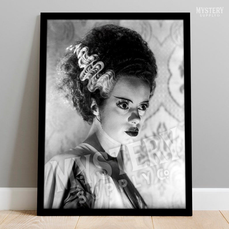 Bride of Frankenstein 1935 Vintage Horror Movie Monster Black and White Dramatic Photo reproduction from Mystery Supply Co. @mysterysupplyco
