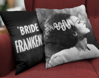 Bride of Frankenstein Vintage Horror Double Sided Decorative Square Throw Pillow / Halloween Decor / Horror Decor / Home Decor