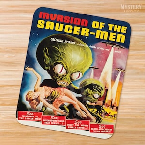 Invasion of the Saucer-Men 1957 Vintage Science Fiction Martian Alien UFO Movie Mousepad / Office Decor / Desk Accessories / Horror Art
