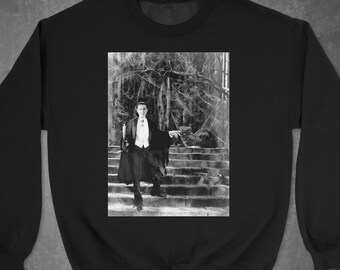 Dracula Vampire Horror Castle Steps Photo Men's Women's Unisex Crewneck Sweatshirt / Halloween Sweatshirt / Horror Sweatshirt / Horror Gift
