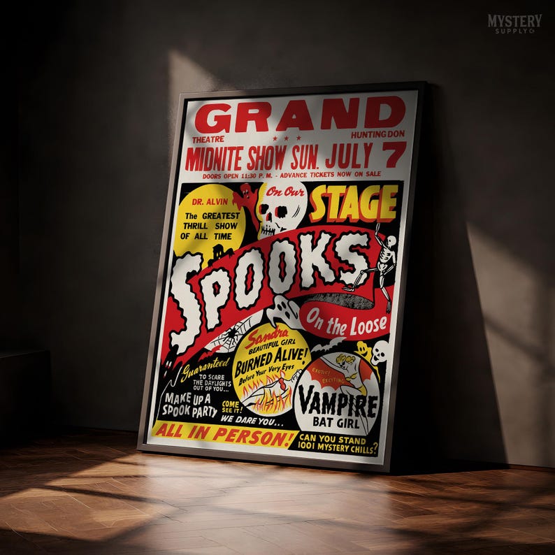 Spooks on the Loose Ghost Show 1950s Vintage Ghost Skeleton Skull Vampire Horror Poster / Wall Decor Art Print Bild 8