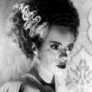 Bride of Frankenstein 1935 Vintage Horror Movie Monster Black and White Dramatic Photo reproduction from Mystery Supply Co. @mysterysupplyco