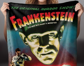 Frankenstein 1947 Vintage Horror Monster Movie Velveteen Plush Blanket / Throw Blanket / Halloween Decor / Horror Decor / Boris Karloff