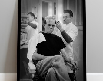 Frankenstein Boris Karloff Haircut Vintage Horror Movie Monster Photo Poster / Wall Decor Art Print / Halloween Decor / Horror Decor