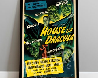 House of Dracula 1945 Vintage Horror Vampire Frankenstein Wolf Man Mad Doctor Hunchback Monster Movie Poster / Wall Decor Art Print #94