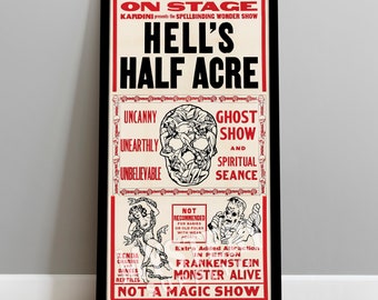 Hell's Half Acre 1940s Vintage Horror Skull Frankenstein Ghost Magic Show Poster / Wall Decor Art Print