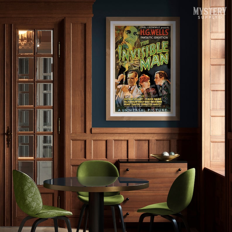 Invisible Man 1933 vintage horror monster H.G. Wells movie poster reproduction from Mystery Supply Co. @mysterysupplyco