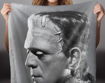 Frankenstein Vintage Horror Movie Monster Profile Velveteen Plush Blanket / Throw Blanket / Halloween Decor / Horror Decor / Boris Karloff