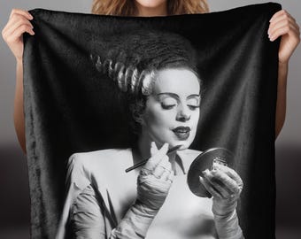 Bride of Frankenstein 1935 Vintage Horror Movie Makeup Lipstick Velveteen Plush Blanket / Throw Blanket / Halloween Decor / Horror Decor