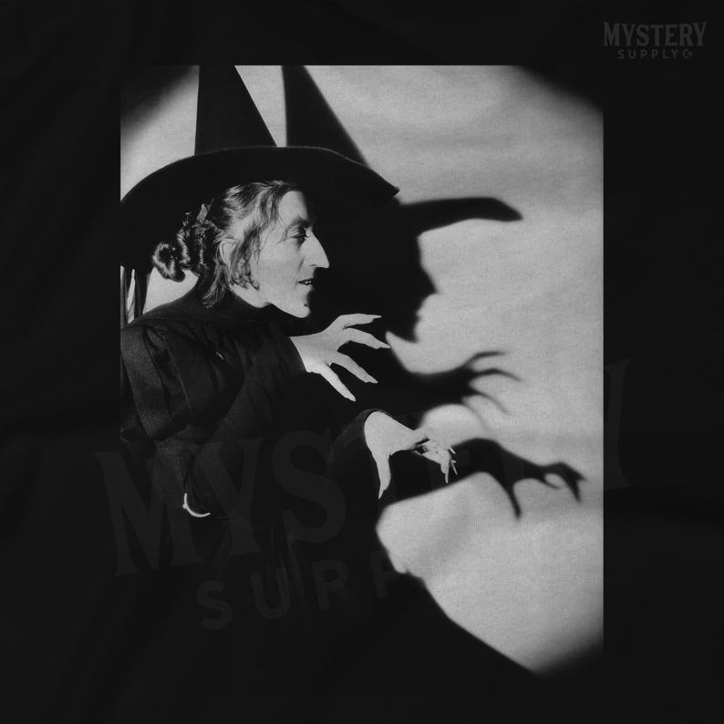 Wicked Witch of the West 1930s vintage profile with shadow Margaret Hamilton Wizard of Oz Halloween Horror Mens Womens Unisex V-Neck T-Shirt from Mystery Supply Co. @mysterysupplyco
