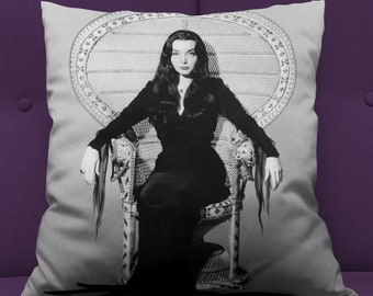 Morticia Addams 1960s Vintage Addams Family Witch Double Sided Decorative Square Throw Pillow / Halloween Decor / Horror Decor / Home Decor