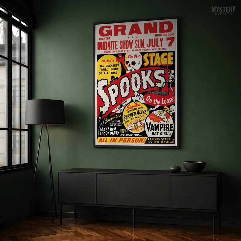 Spooks on the Loose Ghost Show 1950s Vintage Ghost Skeleton Skull Vampire Horror Poster / Wall Decor Art Print Bild 16