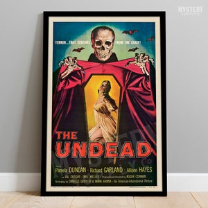 The Undead 1957 Vintage Horror Skull Skeleton Bats Coffin Negligee Roger Corman Movie Poster / Wall Decor Art Print