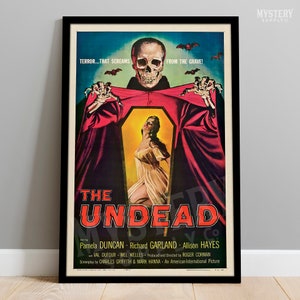 The Undead 1957 Vintage Horror Skull Skeleton Bats Coffin Negligee Roger Corman Movie Poster / Wall Decor Art Print #143