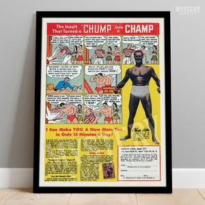 Chump Into a Champ Charles Atlas Bodybuilding Gym Workout Muscles Vintage 1940s Comic Book Ad / Wall Decor Art Print #116
