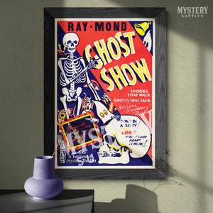 Ray-Mond Ghost Show 1940s vintage horror monster skull skeleton shock show poster reproduction from Mystery Supply Co. @mysterysupplyco