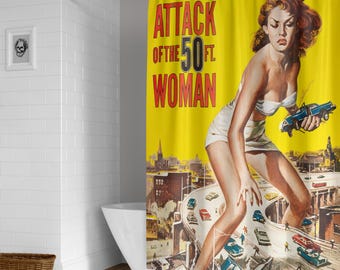 Attack of the 50 Foot Woman 1958 Vintage Science Fiction Movie Shower Curtain / Bathroom Decor / Horror Decor / Halloween Decor / Home Decor