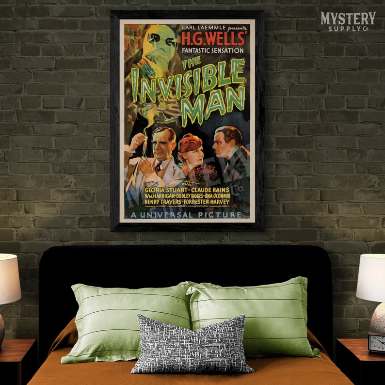 Invisible Man 1933 vintage horror monster H.G. Wells movie poster reproduction from Mystery Supply Co. @mysterysupplyco