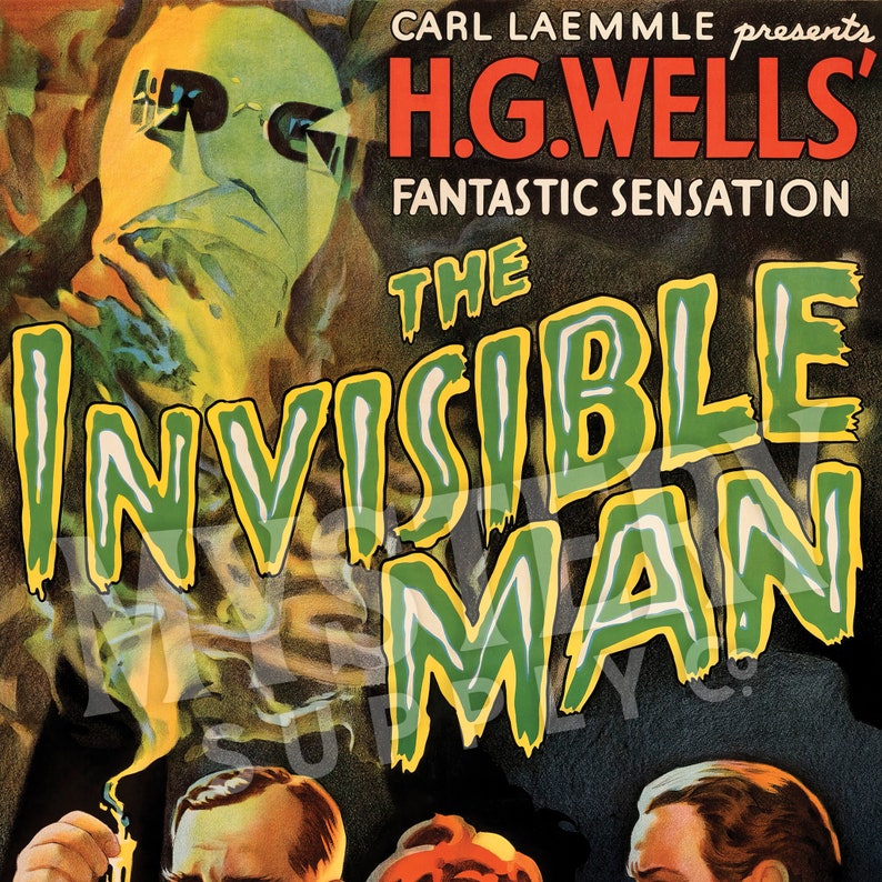 Invisible Man 1933 vintage horror monster H.G. Wells movie poster reproduction from Mystery Supply Co. @mysterysupplyco