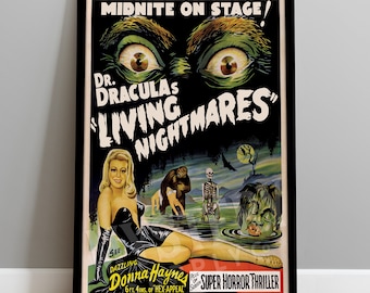 Dr. Dracula's Living Nightmares 1950s Vintage Horror Spook Show Monster Skeleton Poster / Wall Decor Art Print #175