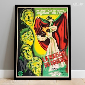 La Maison de Dracula 1947 French House of Dracula Vintage Horror Vampire Frankenstein Wolf Man Movie Poster / Wall Decor Art Print #93